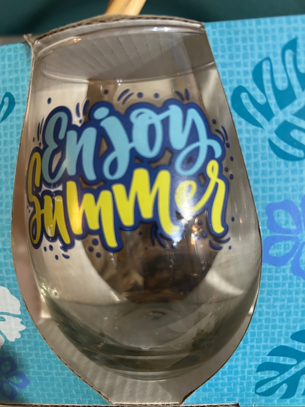 NEW Summer Vibes Stemless Wine Glass Set of 4 Beach BBQ Pool Patio Fun